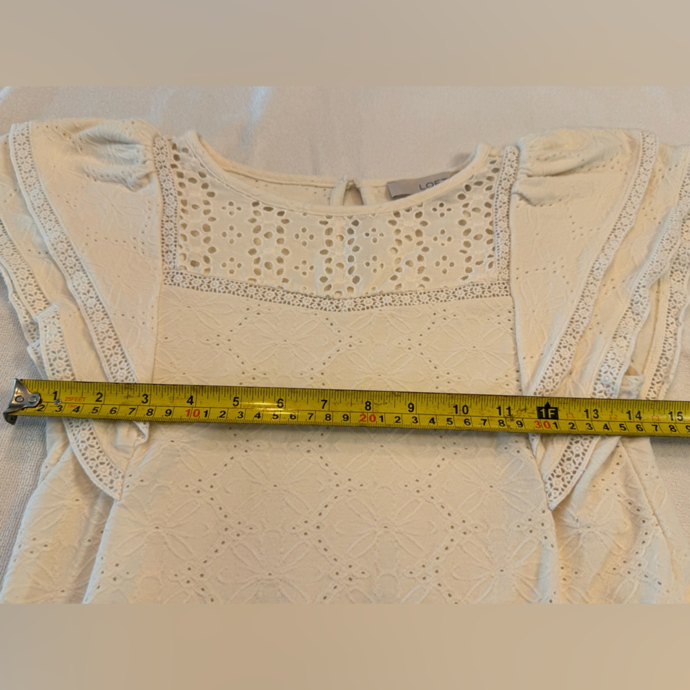 LOFT Cream Flutter Sleeve‎ Ruffled Top - Picture 4 of 6